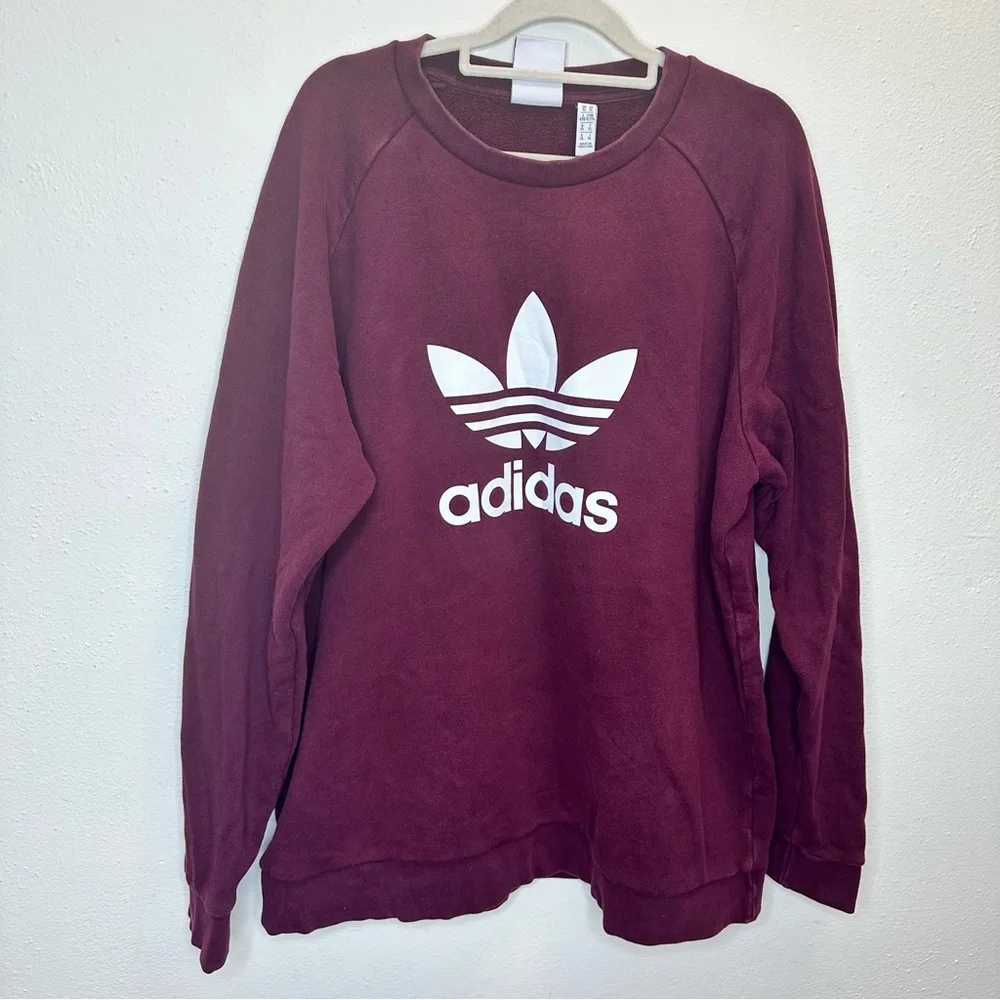 Adidas Burgundy White Logo Sweatshirt Size XLarge - Picture 2 of 9